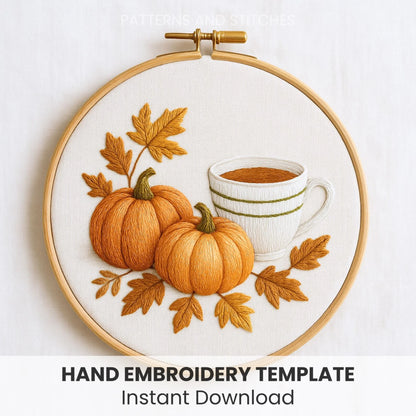 Pumpkin Tea Hand Embroidery Pattern: Cozy Fall Craft (PDF Pattern)