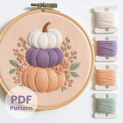 Pastel Pumpkins Hand Embroidery Pattern: Beginner Autumn Crafts (PDF Pattern), Instant Download