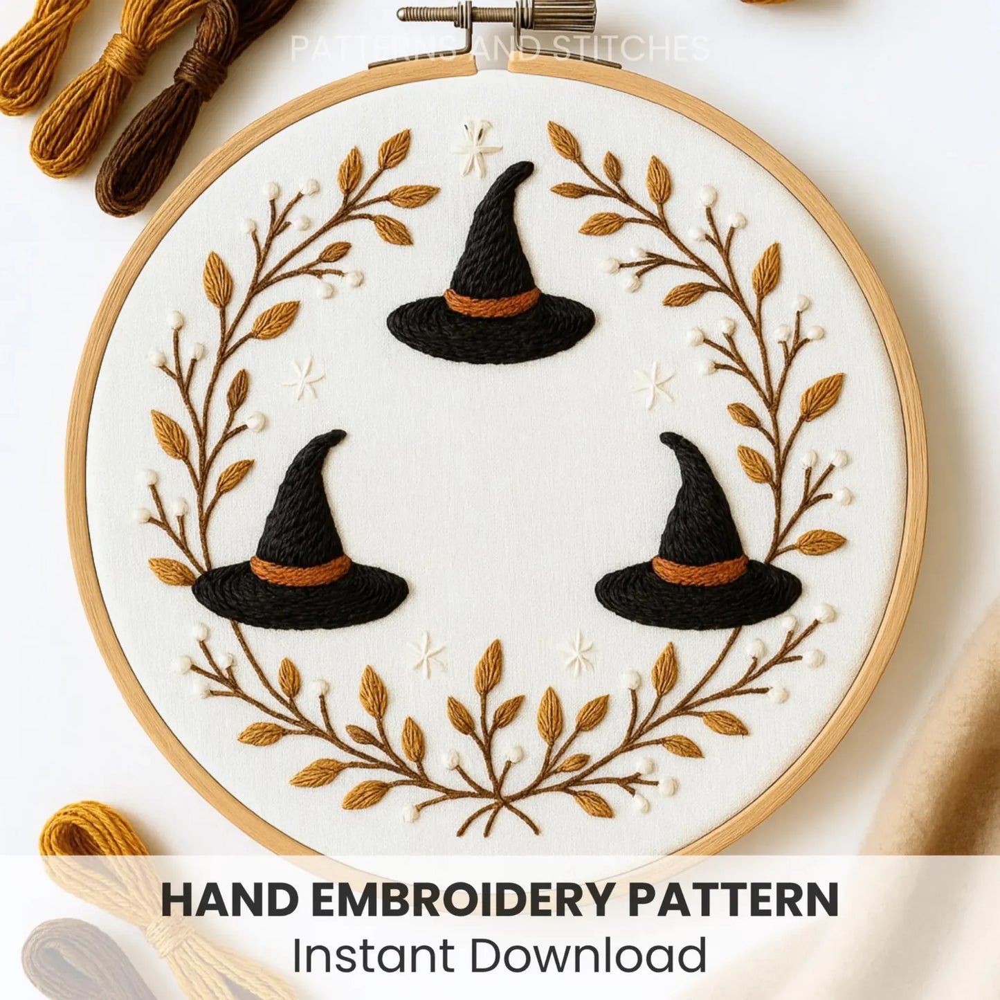 Witch Hat Embroidery Pattern: Autumn Halloween Decor (DIY PDF)
