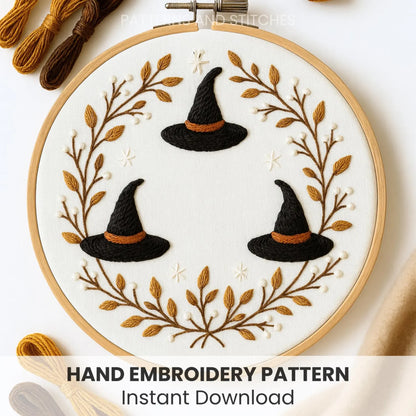 Witch Hat Embroidery Pattern: Autumn Halloween Decor (DIY PDF)